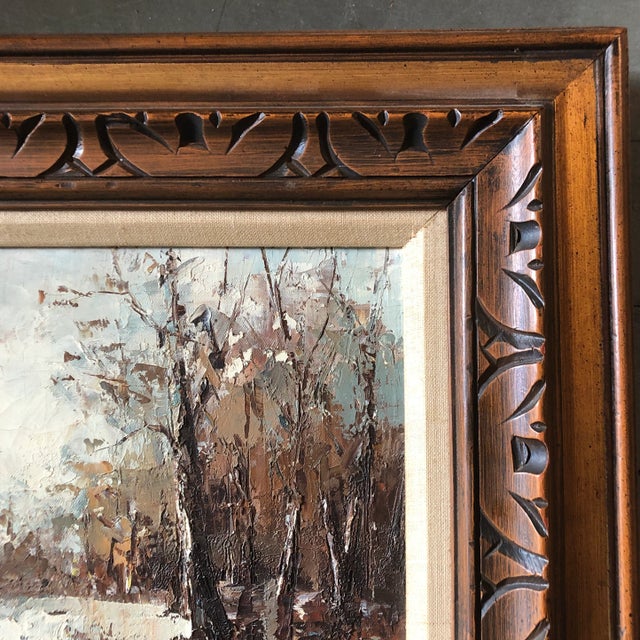 Original Vintage Signed Barton Impressionist Snow Scene Landscape Painting Original Mid Century Frame For Sale In Philadelphia - Image 6 of 8