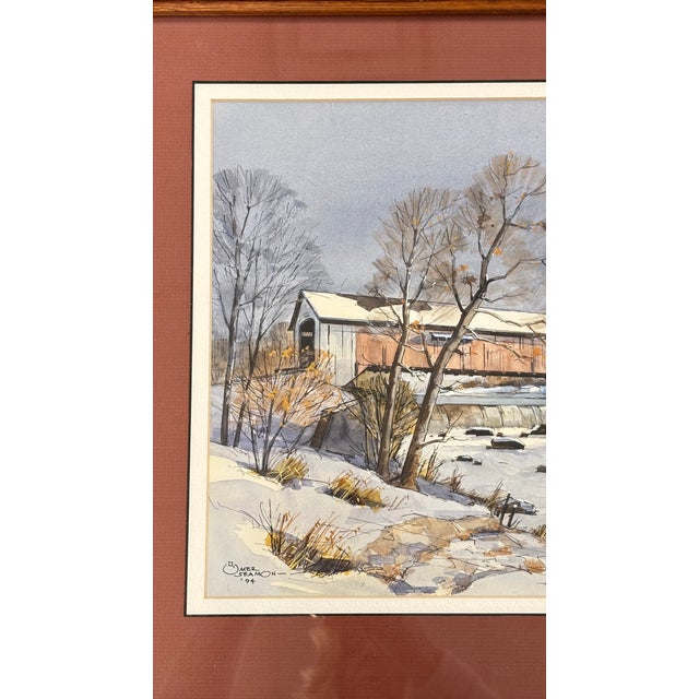Original Omer Seamon Watercolor "Bridgeton Bridge" 1994 For Sale - Image 4 of 16
