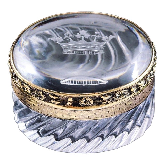 Antique 19th Century French Silver Gilt Mounted Crystal Box For Sale