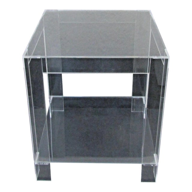 MCM Hollywood Regency Clear Lucite Acrylic Two-Tier Square Side Table For Sale
