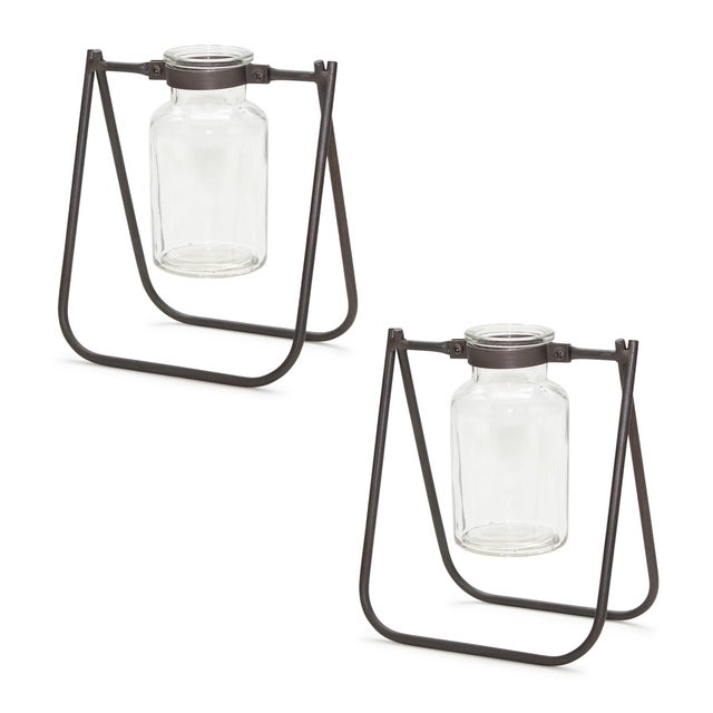 Hanging Glass Jar Vase with Metal Stand (Set of 2) For Sale In Chicago - Image 6 of 8