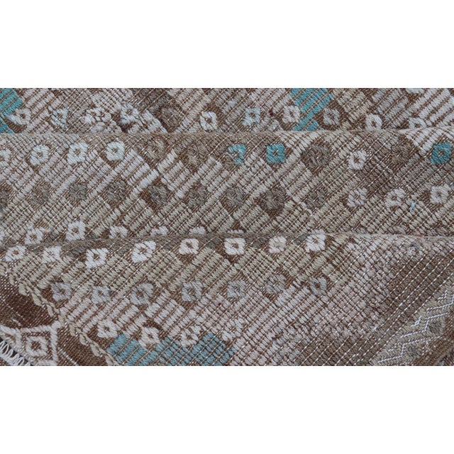 Vintage Hand Woven Turkish Embroidered Flat-Weave Rug With Geometric Design For Sale - Image 12 of 13