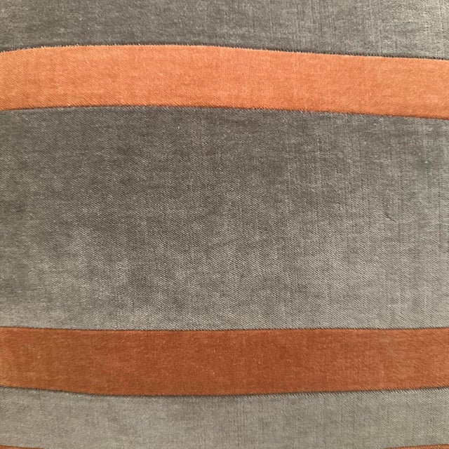 Handcrafted decorative pillow case. Grey with coral sunset stripes velvet and solid grey back, 20”X20”, invisible zipper....