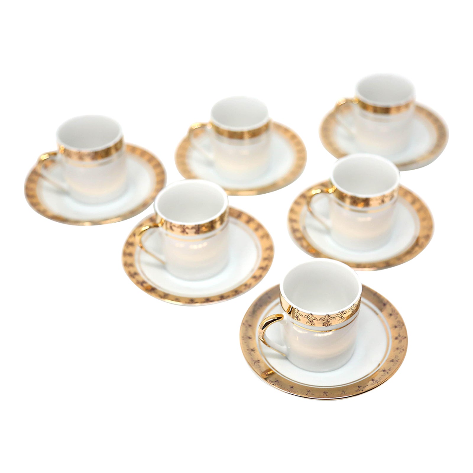 Vintage Porcelain and Gold Espresso Cups and Saucers - Set of 12 | Chairish