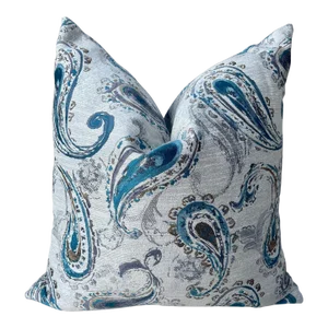 D.VKap Silver Gray/Teal Paisley Throw Pillow