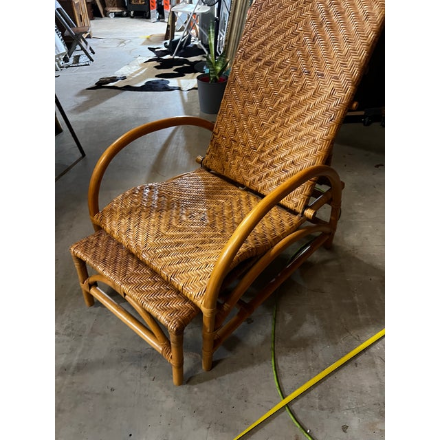 1970s Hemingway Rattan Lounge Chair With Extendable Footrest For Sale - Image 10 of 11