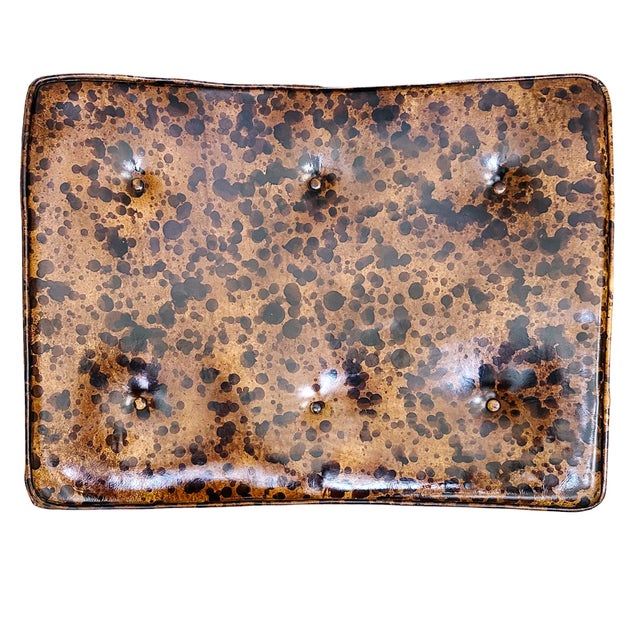 Mid 20th Century Curule Bench With Tufted Faux Tortoise Shell Vinyl Seat For Sale - Image 10 of 12