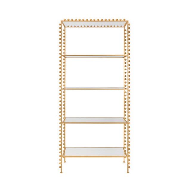 2020s Matthew Izzo Home Goldie Ball Trimmed Gold Leaf Etagere With Five Clear Glass Open Shelves For Sale - Image 5 of 5