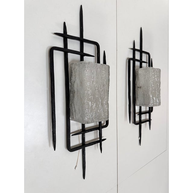 Large Brutalist Wrought Iron and Glass Sculptural Wall Lamps from Honsel-Leuchten, West Germany 1960s, Set of 2 For Sale - Image 16 of 18