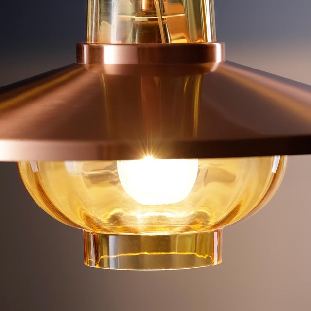 Vintage German Pendant Lamp in Copper and Amber Class from Peill & Putzler, 1970s For Sale - Image 6 of 7