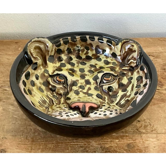 Vintage Italian Glazed Ceramic Leopard Bowl For Sale - Image 4 of 12