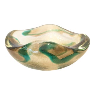 Archimede Seguso Attributed "Macchia Ambra Verde” Glass Dish For Sale