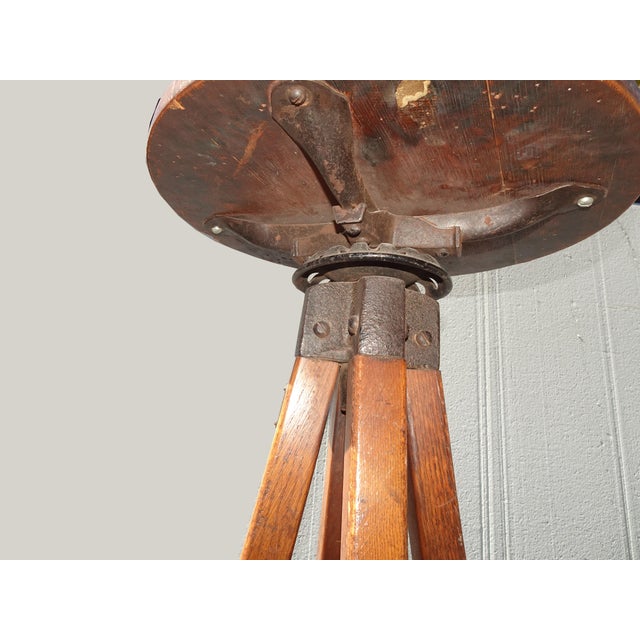 Antique Industrial Adjustable Swivel Oak Drafting Stool Barstool 1of3 ~ # 2 For Sale In Los Angeles - Image 6 of 17
