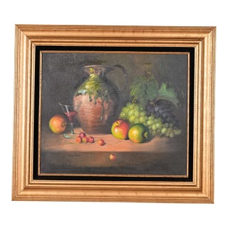 Original Signed Frank Lean French Still Life Oil Painting on Canvas in Carved Giltwood Frame For Sale