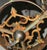 1920s Arts and Crafts, Art Deco Polychrome, Iron and Wood 3 Light Chandelier For Sale - Image 4 of 9