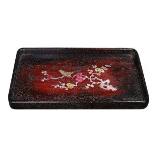 Rosewood Rectangular Tray Inlaid With Mother-of-Pearl For Sale