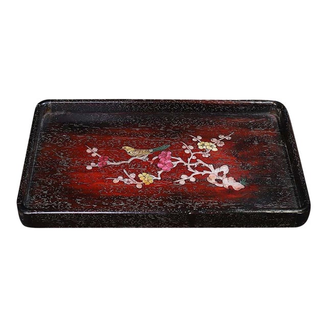 Rosewood Rectangular Tray Inlaid With Mother-of-Pearl For Sale