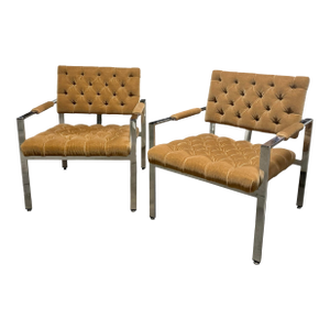 1970s Pair of Vintage Milo Baughman for Thayer Coggin Attributed Chrome and Tufted Mohair Chairs