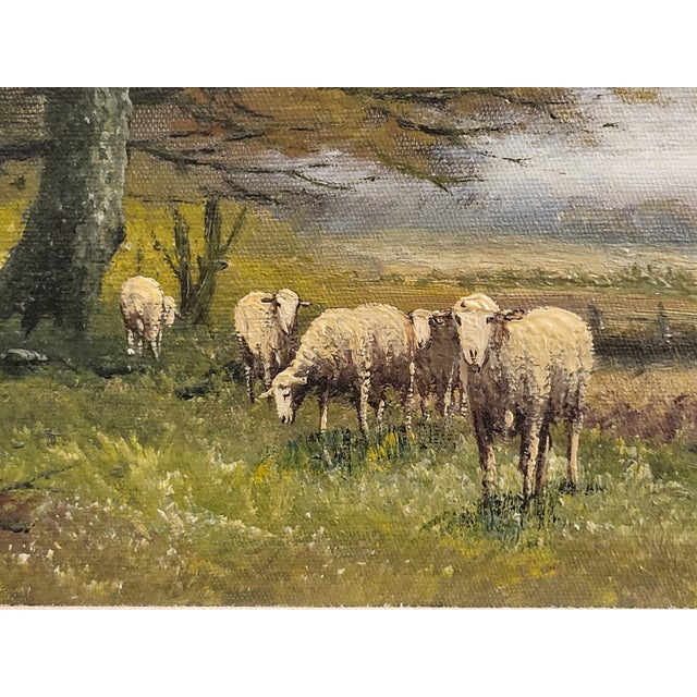 Late 19th Century Late 19th Century A. Millrose Pastoral Landscape Oil Painting With Sheep, C. 1880–1900 For Sale - Image 5 of 9