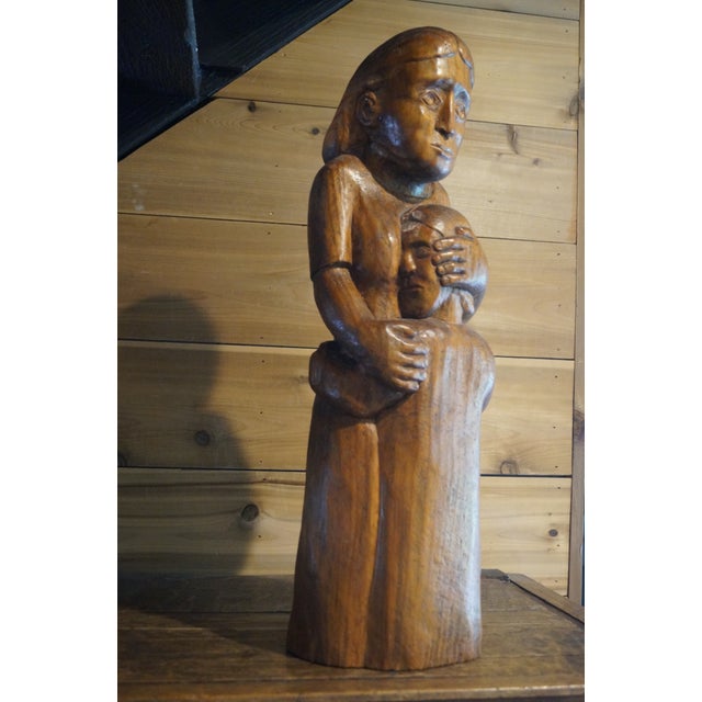 Mid Century Mexican Carved Wood Sculpture Mother and Child For Sale - Image 4 of 13