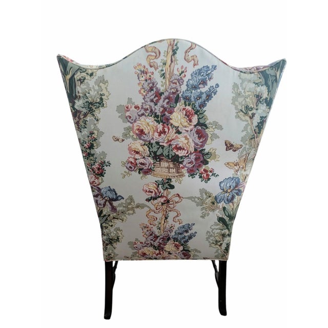 Antique White Vintage Grandmillenial Chintz English Rose Wingback Chair For Sale - Image 8 of 16