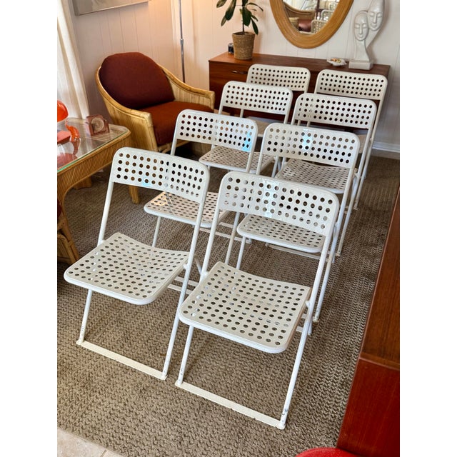 1970s A Vintage Set of 9 White Metal Chairs in the Style of Egon Eirmann, Made in France, Circa 1970s. For Sale - Image 5 of 16