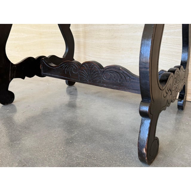19th Baroque Spanish Side Table with Lyre Legs and Carved Edges For Sale - Image 14 of 18