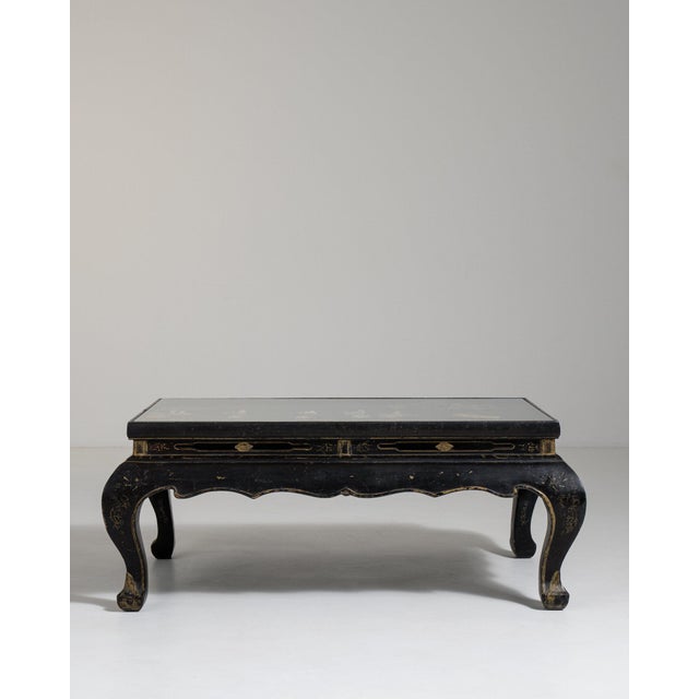 Mid 20th Century France Chinoiserie Black Wood Coffee Table For Sale - Image 4 of 11