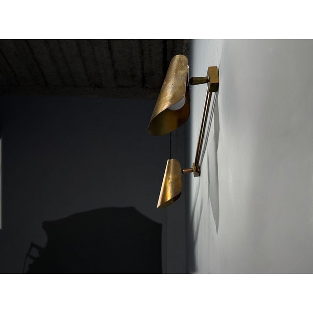 Paavo Tynell Style, Large Double Wall Sconce, Pierced Brass, Finland, 1950s For Sale - Image 4 of 12