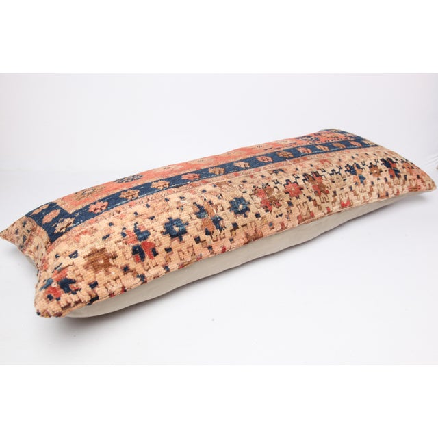 Tribal Antique Handwoven Red & Navy Rug Pillow – Home Décor Accent -16'' X 39'' For Sale - Image 3 of 10