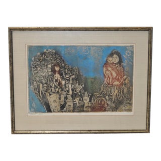 Abraham Yakin Etching w/ Aquatint c.1960s For Sale