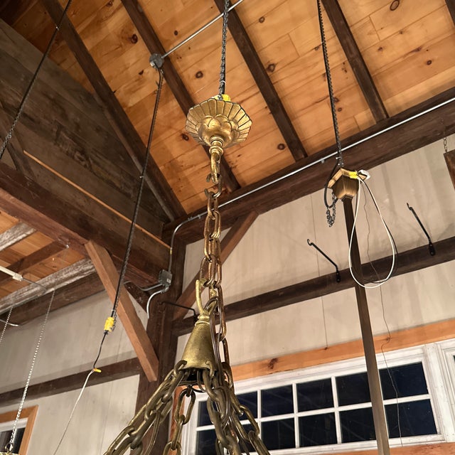 Vintage Large Brass and Leaded Panel Hanging Seven Light Urn For Sale In New York - Image 6 of 6