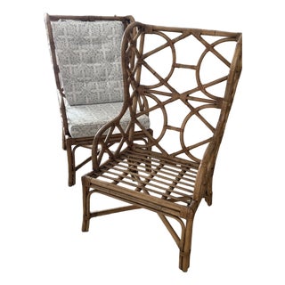 Set of Two Natural Rattan Wingback Watson Chair With Cushions For Sale