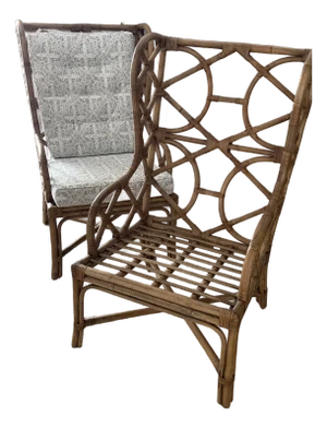 Set of Two Natural Rattan Wingback Watson Chair With Cushions