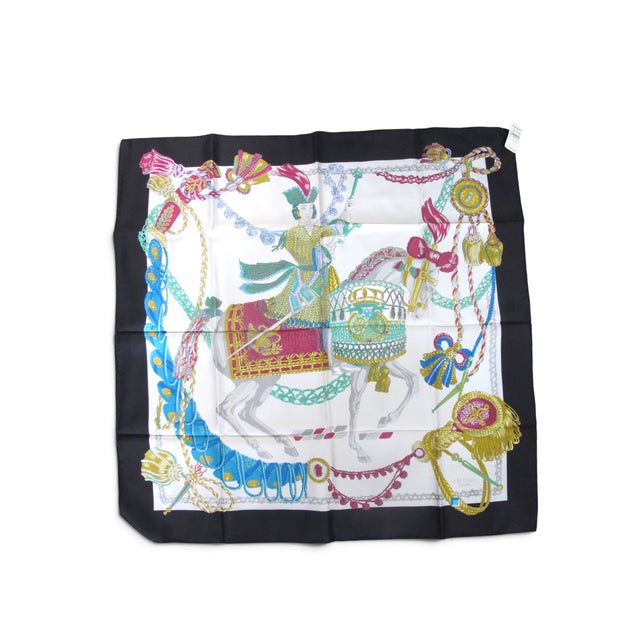 Hermes Paris Carre 90 Le Timbalier Black Border Silk Scarf NWT & Box For Sale - Image 11 of 13