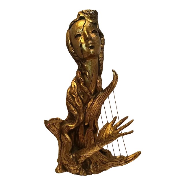Mid Century Regency Arp Pixie Gold Nymph Statue For Sale