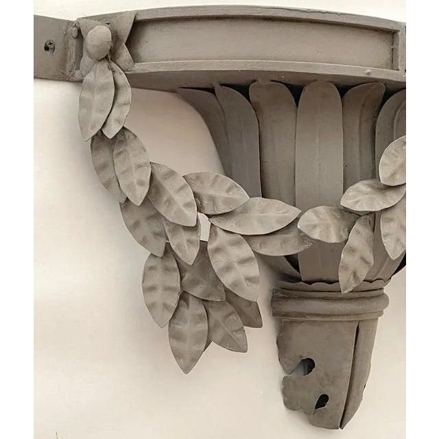 Gray 20th Century Swedish Gray Neoclassical Tole Wall Brackets/Shelves - a Pair For Sale - Image 8 of 9