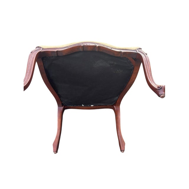 Ethan Allen French Louis XV Style Carved Cherry Armchair in Cream Damask For Sale - Image 11 of 11