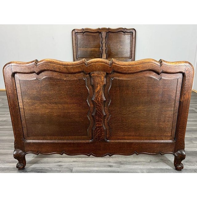 Vintage French Louis XVI Style Oak Single Bed Frame with Carved Headboard For Sale - Image 3 of 11