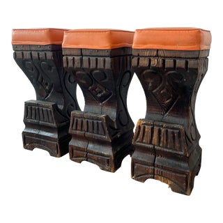 Mid 20th Century Witco Carved Tiki Bar Stools - Set of 3 For Sale