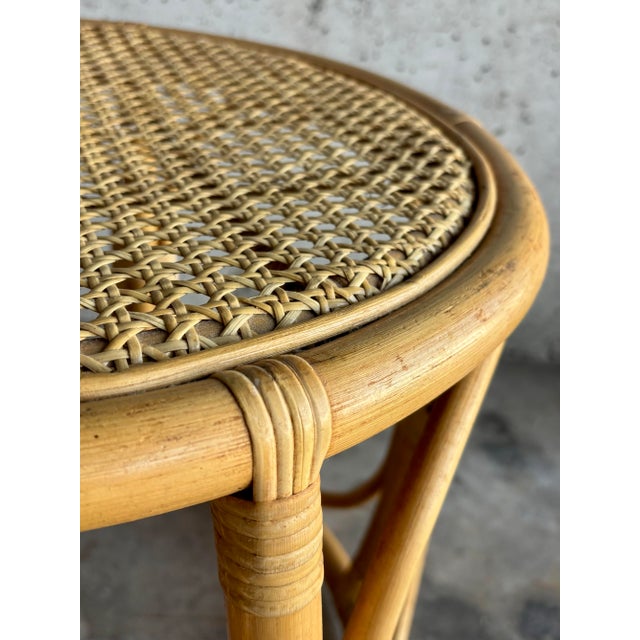 Wood Vintage Coastal Mid Century Riviera Rattan and Cane Side Table For Sale - Image 7 of 8