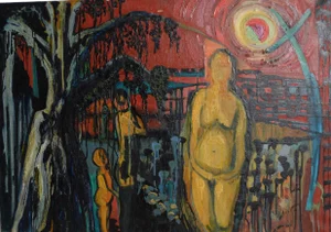 Vintage Expressionist Oil Painting With Mother and Child