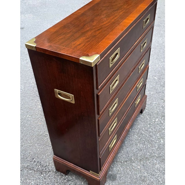 Pair of Campaign Style Mahogany Foyer Chests With Brass Recessed Hardware, Late 20th Century For Sale - Image 4 of 10