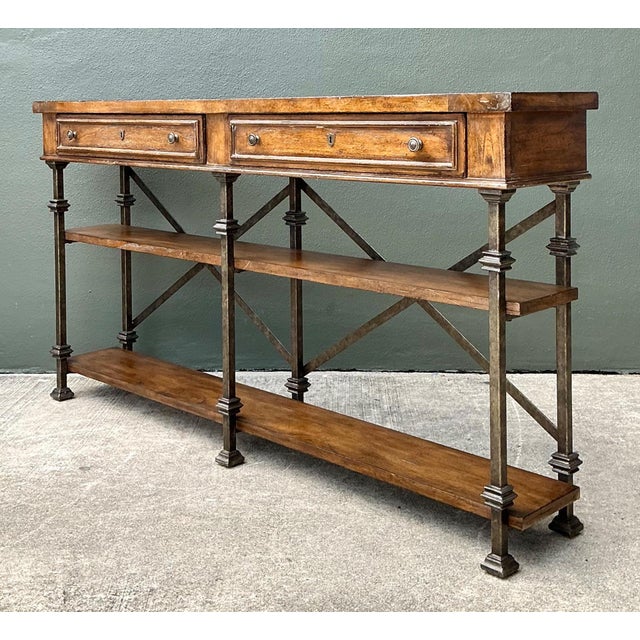 Stanley Furniture Vintage Stanley Wood and Iron Console Table For Sale - Image 4 of 17