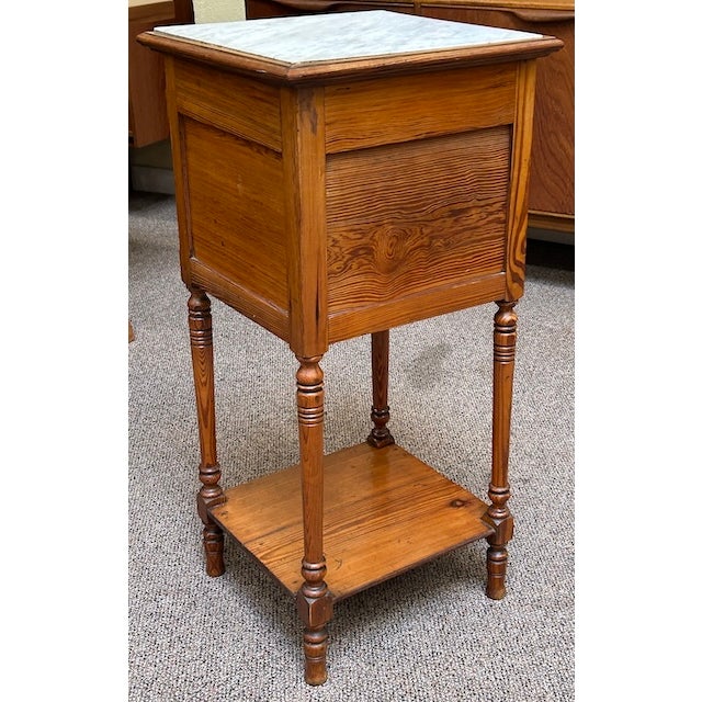 Antique Pitch Pine & Marble Pot Cupboard / Side Table c.1900 For Sale - Image 10 of 11
