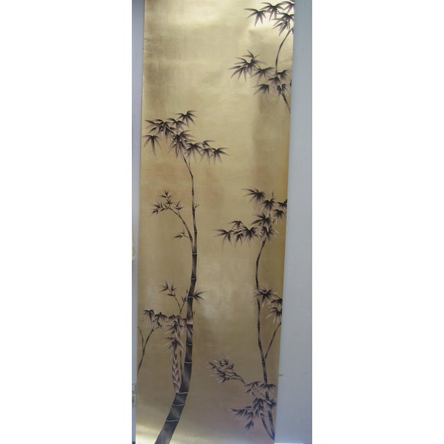 A Set of 5 Panels Hand-Painted Wallpaper, Bamboo on Warm Gold Gilded Paper For Sale - Image 4 of 6