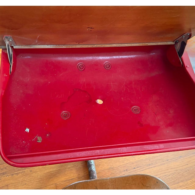 Red Mid Century Red Metal Children's School Desk With Attached Wood Seat For Sale - Image 8 of 10