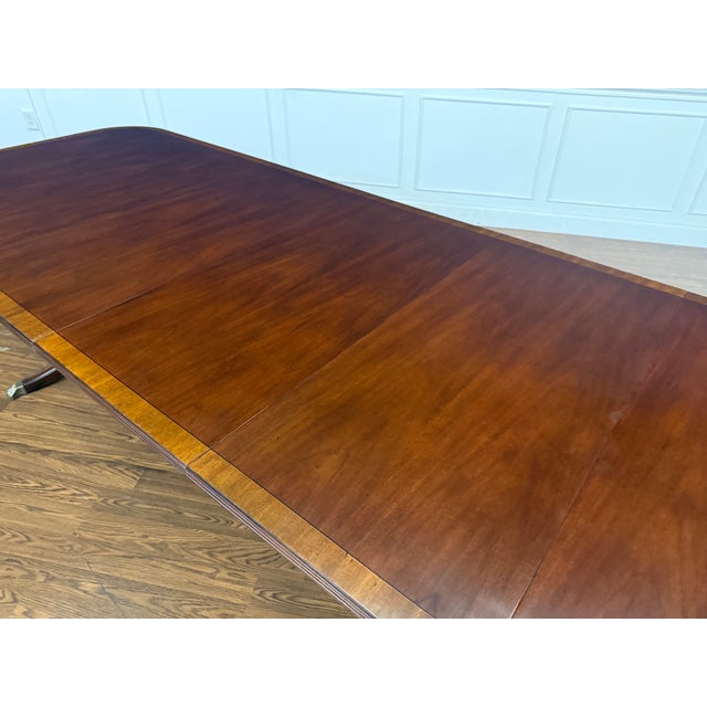 Wood Traditional Georgian Style Satinwood Banded Mahogany Dining Table by Leighton Hall - Showroom Sample For Sale - Image 7 of 18
