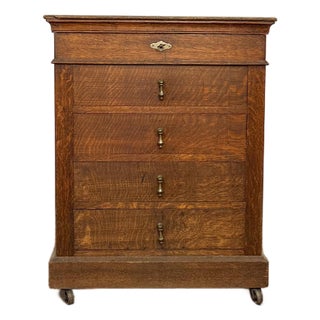 Vintage French Oak Sewing Cabinet For Sale