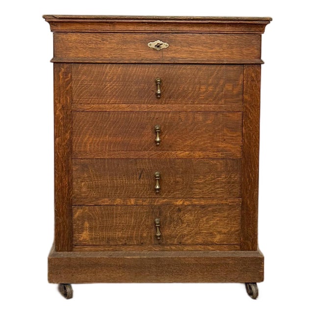 Vintage French Oak Sewing Cabinet For Sale